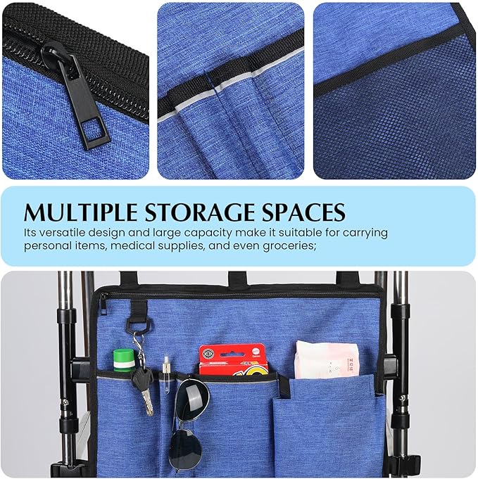 Walker Accessories Walker Pouch for Folding Walker with Cup Holder Pockets for Seniors Walker Bags Organizer Storage Carry Things