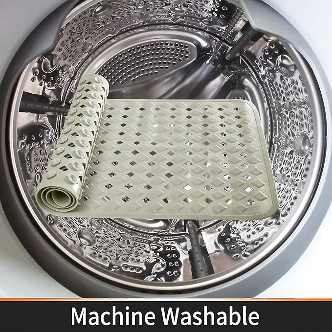 Yimobra Non Slip Bath Mat, Super Strong Suction Cups,34.5"x15.5"Long Tub Mat with Drain Holes, Machine Washable Fast Draining Shower Mats, Bathroom Essentials,Camel