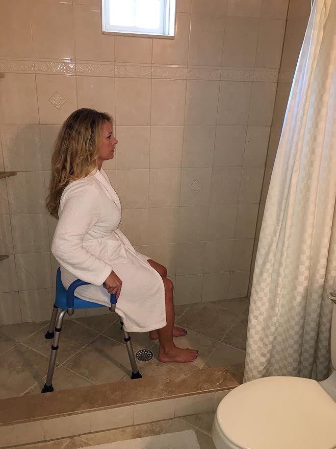 Independence Medical Shower Bench, Bath Stool Chair, Bathroom Transfer Seat, Elderly Assistance Products, Shower Chairs, Adjustable, Padded Seat & Handles, Aluminum Frame, Anti-Slip (Blue)
