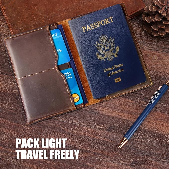 STAR VISTA Albatross Leather Travel Passport Holder, Minimalist Design, Full Grain Leather Case for Men and Women - Slim Passport Wallet, Bifold, RFID Blocking, with AirTag Holder