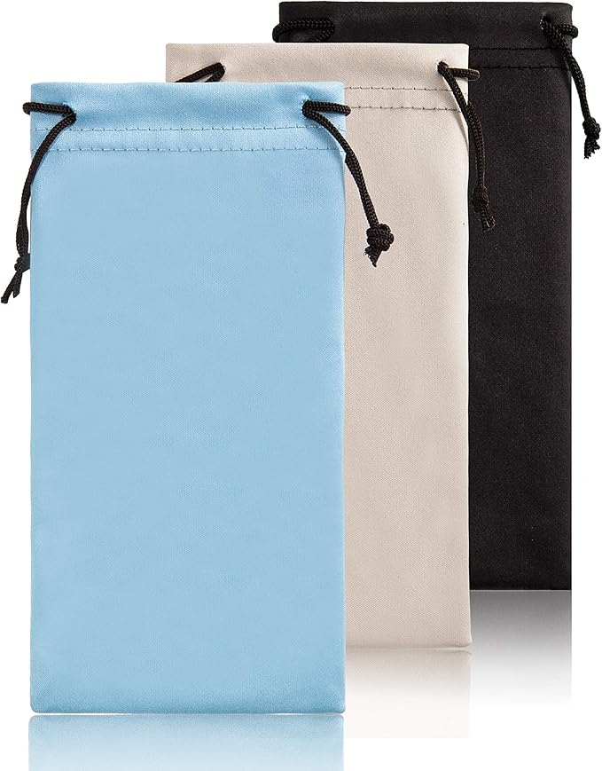 TRIUMPH VISION Glasses Case Soft Eyeglass Case Sunglass Pouch Cloth 3 Pack | Thick Microfiber Pouch Drawstring Pouch Eye Glass Bag Sunglasses Sleeve Storage, Lens Protection Cover,Cleaning Lens Screen