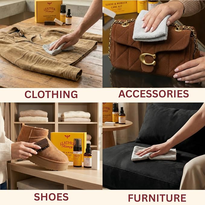 Leather Honey Suede Cleaner – Non-Toxic & Made in USA Since 1968 | Gently deep cleans & restores suede & nubuck shoes, boots, jackets, Uggs, bags & purses. Safe for any color including white.
