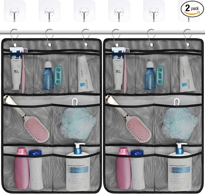 F-color 7-Pocket Mesh Shower Caddy - Hanging Shower Organizer for Cruise | Quick-Dry & See-Through Mesh for Toiletries, Fits Shower Rod Rings or Sticky Hooks for Bathroom & RV, Cruise Essentials 2026