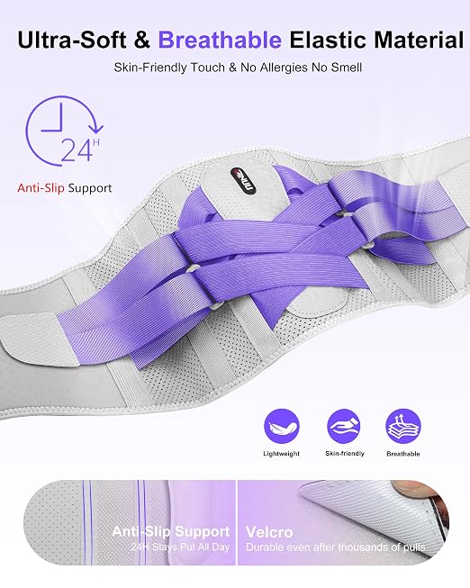 Dual X-Back Brace for Lower Back Pain Relief with Bionic Support System, 8X Powerful Lumbar Support Belt for Men Women, Back Support Belt with 3D Pad, Breathable Back Support Brace with Adjustable Strap for Sciatica,Purple,Small(Waist:27.6-32.3 Inch)