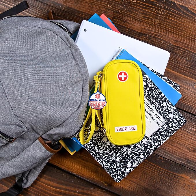 EpiPen Medical Carrying Case Insulated, Travel Medication Organizer Bag Emergency Medical Pouch, Fits 2 EpiPens, Asthma Inhaler, Anti-Histamine, Auvi-Q, Allergy Medicine Essentials, Bright Yellow