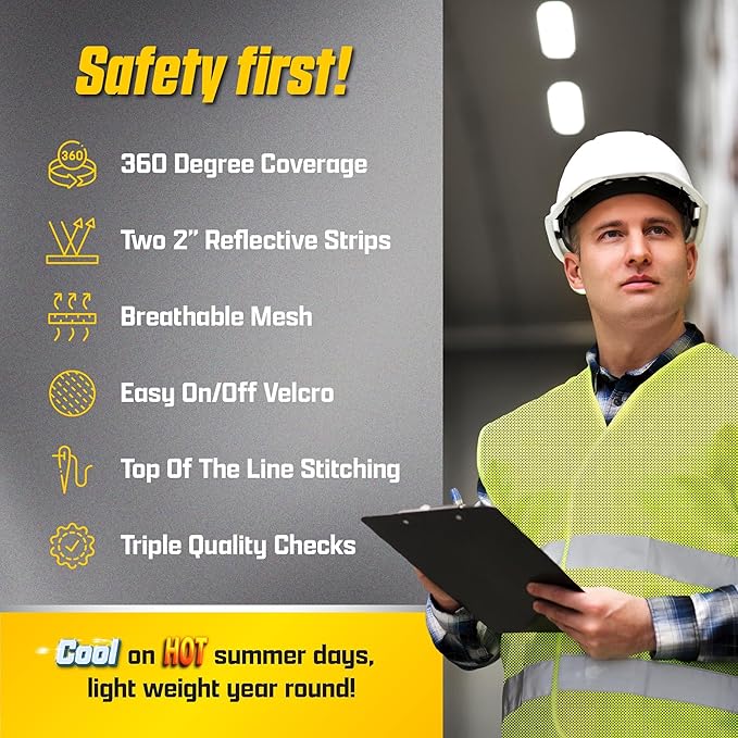 PeerBasics Safety Vests 5 Pack - Orange Reflective High Visibility, Men Women