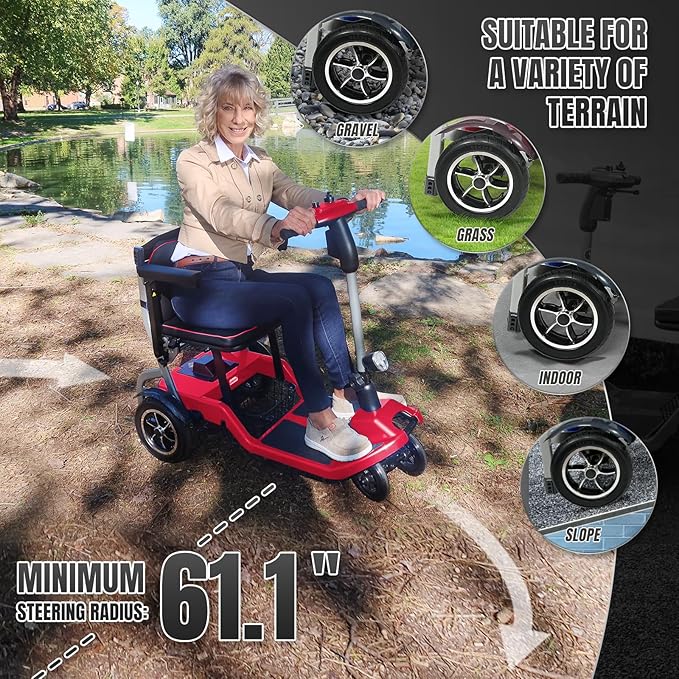 R3b-Mobility Scooters for Seniors Adults Ultra Lightweight 37.5 Ibs Electric Powered Folding 4 Wheel Mobility Scooter with Cup Holder, Compact & Convenient for Travel Airline Approved, Red