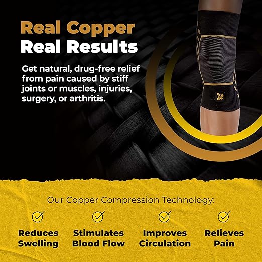 CopperJoint Knee Compression Sleeve PRO for Men & Women - Knee Brace For weightlifting, Sports Injury & Knee Support - Helps Blood Flow, Pain Relief & Management - Copper Infused Nylon (Medium)