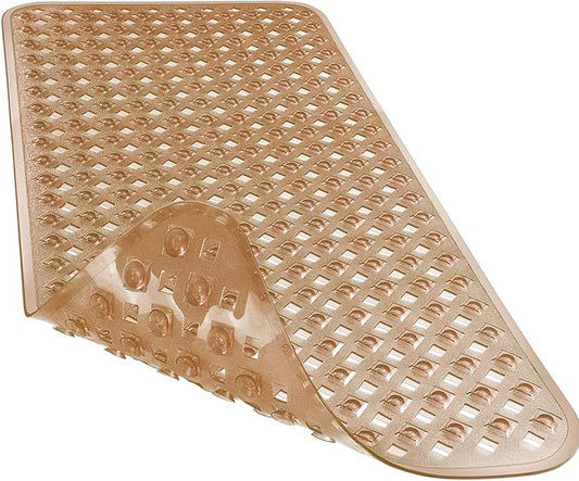 Yimobra Bathtub Mat Non Slip, Super Strong Suction Cups, 34.5"x15.5" Long Shower Mat with Drain Holes, Machine Washable Fast Draining Bath Mats, Bathroom Essentials,Clear Brown