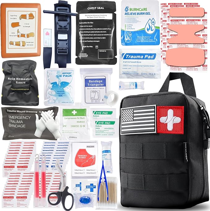 First Aid Kits with 36" Splint Israeli Bandage Tourniquet Chest Seal, Trauma Kits Survival Gear and Equipment Multi-Purpose Emergency Tool Kits, IFAK Bag for Outdoor Camping Hunting Car Home