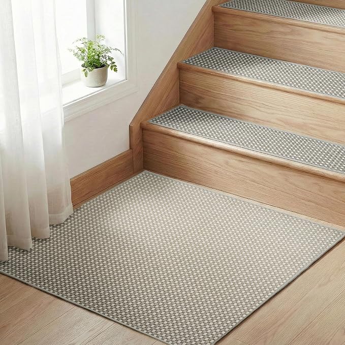 Chenille Stair Treads for Wooden Steps 31"x31", Ultra Soft Non-Slip Carpet Stair Runners Indoor, Peel and Stick Self-Adhesive Step Rugs for Kids & Dogs, Machine Washable, Gray