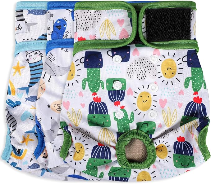 Washable Female Dog Diapers - Premium Reusable Diapers for Doggie in Heat - Highly Absorbent Dog Diapers Female for Pet Incontinence with Adjustable Snaps (Cactus, L)