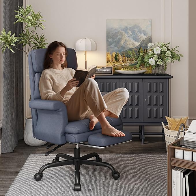 ELABEST C39 Cross Legged Office Chair with Footrest & Convertible Armrests-Pet-Friendly Criss Cross Home Desk Chair, Ergonomic Recliner with Lumbar Pillow,Big and Tall Executive Chair