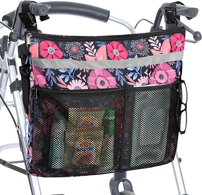 Wheelchair Accessories Backpack to Hang on Back Walker Storage Bag with Multiple Pockets for Seniors Adults