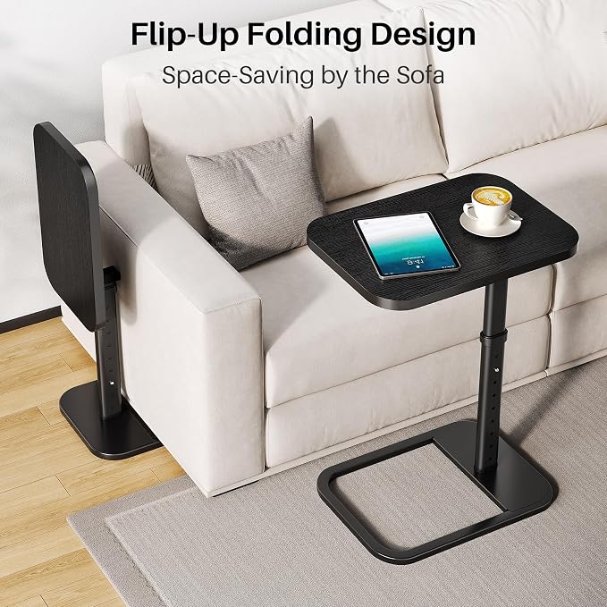 Adjustable Height TV Tray Table for Couch, Flip-Top Design | 19"-30" Height Range, 9-Position Lock System, Rounded Corners, Laptop Table, Snack Table, For Living Room & Bedroom