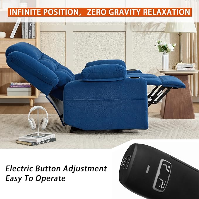 Ketaiyou Electric Power Lift Recliner Chair Sofa with Massage and Heat for Elderly, USB and Type-C Ports, Cup Holders, Infinite Position (NV Blue, Regular)