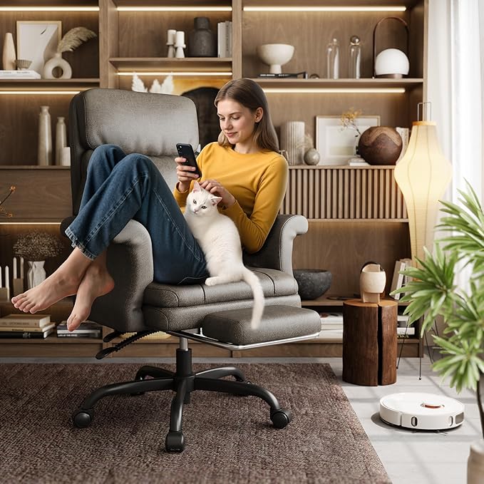 ELABEST C39 Cross Legged Office Chair with Footrest & Convertible Armrests-Pet-Friendly Criss Cross Home Desk Chair, Ergonomic Recliner with Lumbar Pillow,Big and Tall Executive Chair
