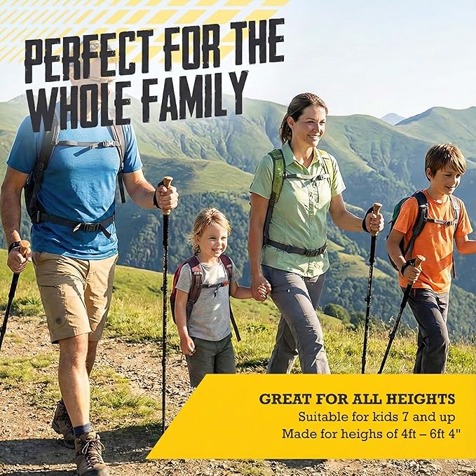 Trekking Poles for Hiking, Lightweight 7075 Aluminum Collapsible Walking Sticks with Cork Grips, Adjustable Height, Folding Hiking Poles for Men, Women & Seniors, Travel & Backpacking Gear