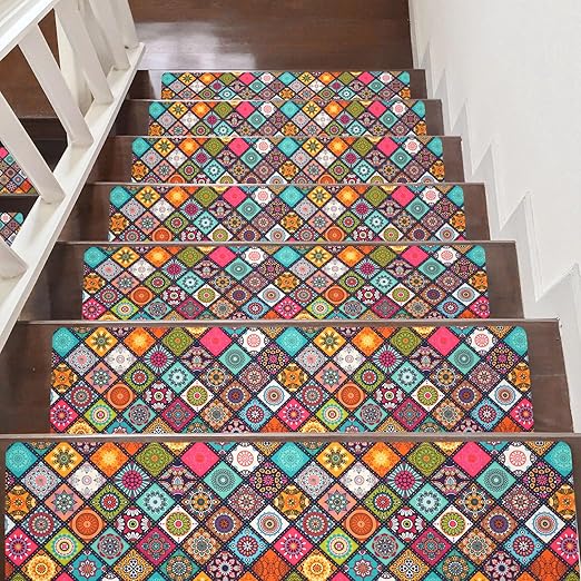 Non Slip Carpet Stair Treads for Wooden Steps Indoor, 4 Pack Stair Runners Covers Staircase Step Rugs Stair Mats for Kids Elders and Dog