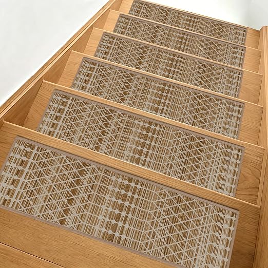 Non Slip Stair Treads for Wooden Steps, 4 Pack 8"x30" Washable Carpet | 8x30 in soft chenille polyester stair treads with reusable TPE backing for indoor wood stairs, dogs, kids, and seniors