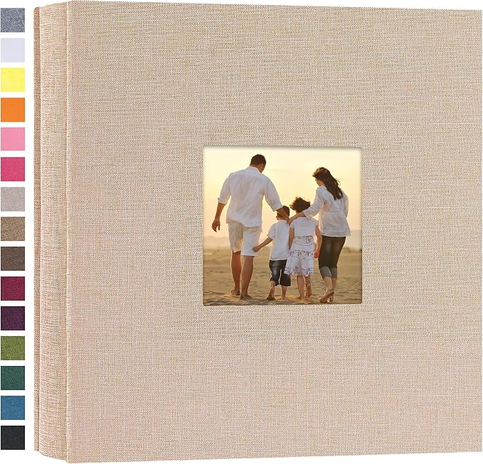 potricher Small Photo Album 4x6 200 Photos Linen Cover Picture Photo Book for Family Wedding Anniversary Baby Vacation (Beige,200 Pockets)