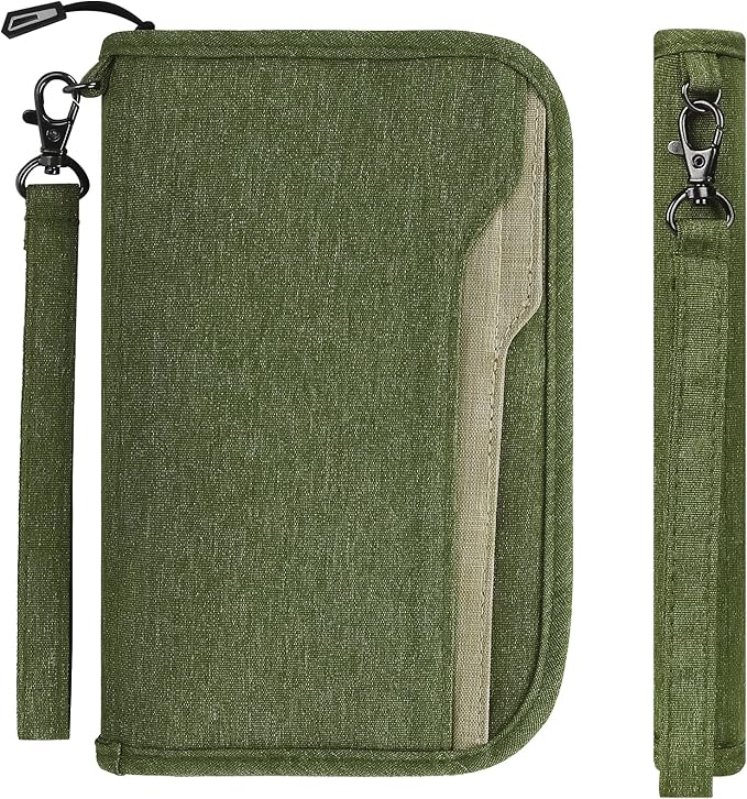 Passport Holder Family RFID Passport Wallet, Passport Holder Women/Men, Travel Wallet Documents Organizer Zipper Case with Removable Wristlet Strap, Travel Essentials for Flying
