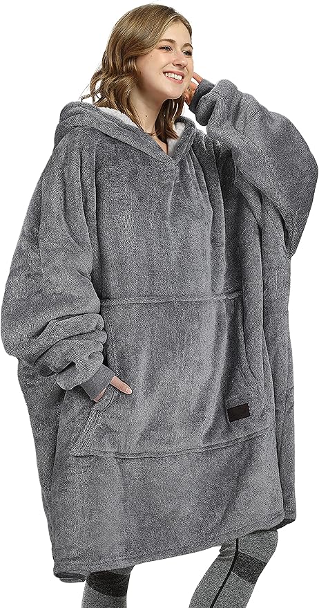 Catalonia Oversized Blanket Hoodie Sweatshirt, Wearable Sherpa Lounging Pullover for Adults Women Men
