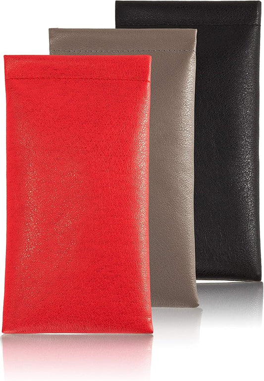 TRIUMPH VISION Eyeglass Case Glasses Case Soft Sunglass Pouch Sleeve 3 Pack | Slim Lightweight Alternative to Bulky Case, Leather Lined Protect Lens, Squeeze Easy to Use, Stylish Portable for Daily Use