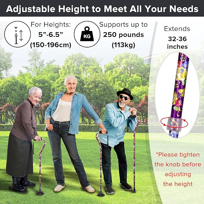 Elegant Walking Cane for Women, Foldable & Adjustable Cane for Seniors with Self-Standing Tip | Lightweight Mobility Aid for Stability & Balance Support