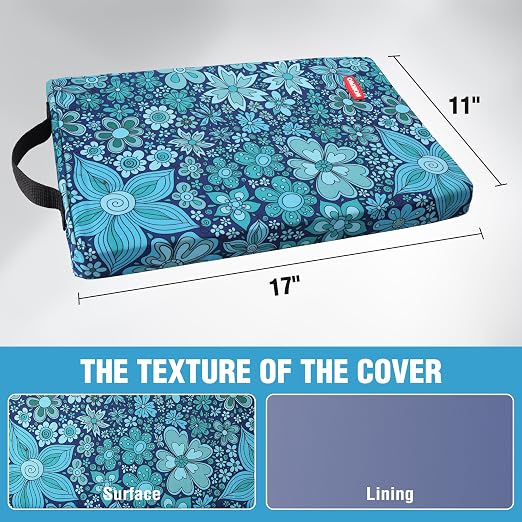 WORKPRO 17" Kneeling Pad with Removable Cover, Blue Floral Printing | Soft NBR Foam Cushioning, Large Size, For Gardening, Daily Chores, Workout Supplies