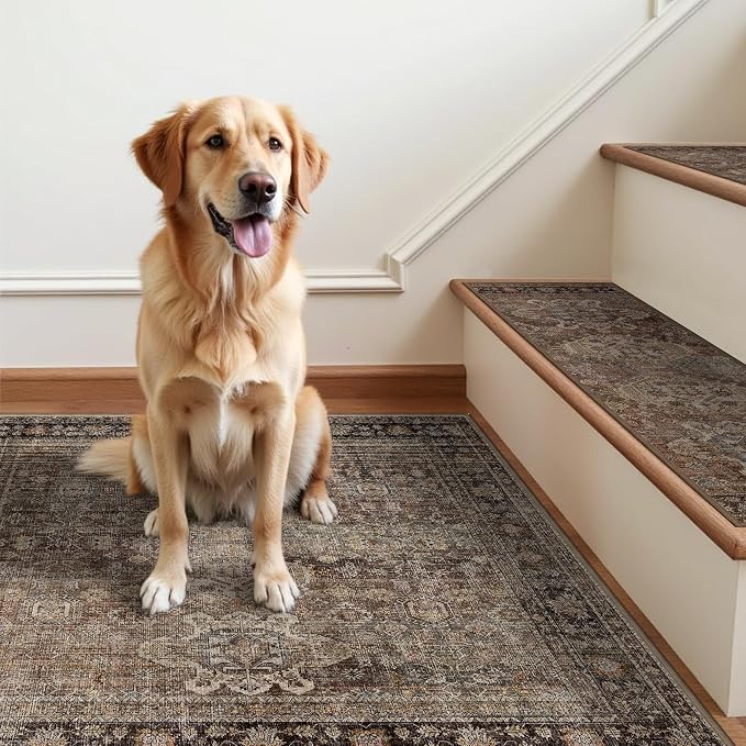 SARBEN 30"x30" Non Slip Stair Treads for Wooden Steps 1 Pack, Sage Brown | Peel and Stick Carpet Stair Runner with TPE Adhesive Backing, Carpet for Added Safety, Pet and Senior Friendly