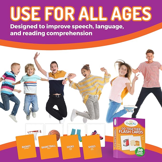 Go Together Flash Cards, 50 Real Matching Picture Cards, 25 Pairs | Cognitive tool - Kids,Adults,Speech therapy,ESL,Autism learning,Dementia activities,Memory,Language Development & Classroom