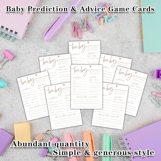 Baby Prediction and Advice Cards, Baby Shower Games Cards, Minimalism Boy or Girl Baby Gender Reveal Party Favors Decorations and Supplies, 25 Pcs Double-Sided - C03