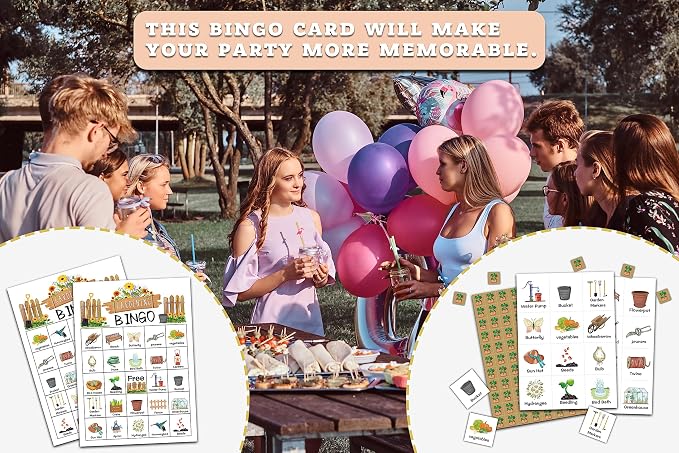 Ycyfckdr Gardening Bingo Cards, 24 Player Garden Tea Party Games, Novel Designs, Adults 18+