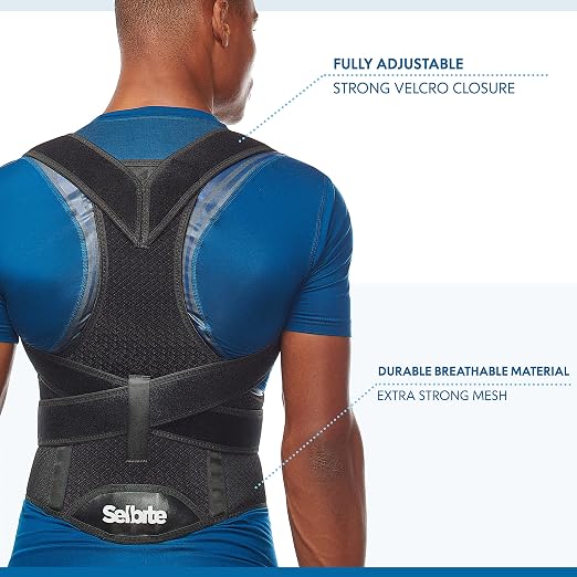 Selbite Posture Corrector for Men and Women - Back Brace for Upper and Lower Body Support - Adjustable Straightener with Pain Relief and Muscle Memory (Large)