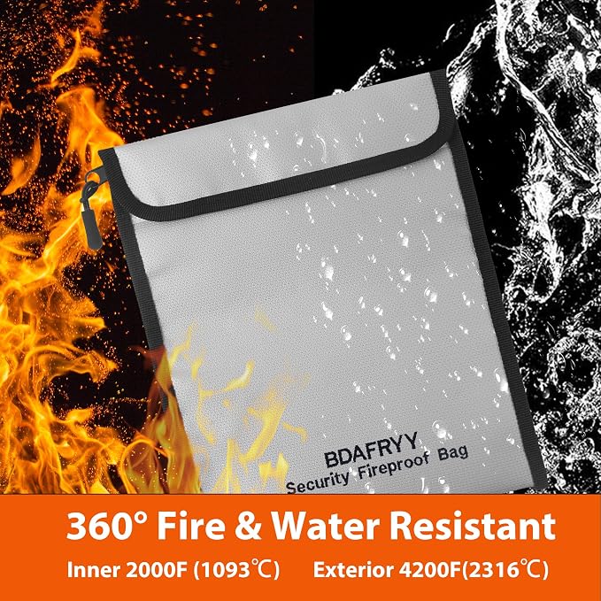 3 Pcs Fireproof Waterproof Money Important Document Bag(2000℉),Fire Proof Bag for Documents,Fire Proof Money Bag for Cash,for A4 A5 Documents Holder,Cash,Passport,Tablet,Laptop,File,Jewelry