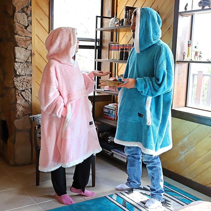 Catalonia Oversized Blanket Hoodie Sweatshirt, Wearable Sherpa Lounging Pullover for Adults Women Men