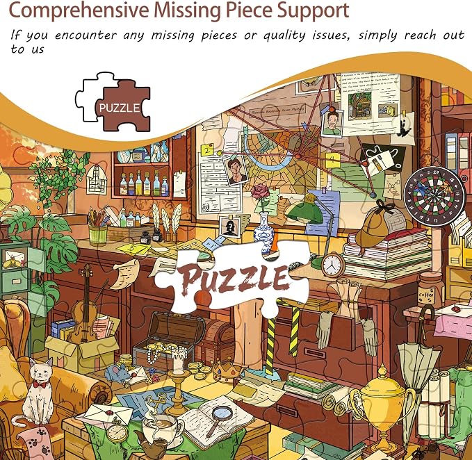 1000 Piece Jigsaw Puzzles for Adults,Detective Agency Puzzle with 1:1 HD Poster,Precise Interlocking,Letter Markings on Back,Dust-Free, Stress Relief & Ideal Family Game Gift