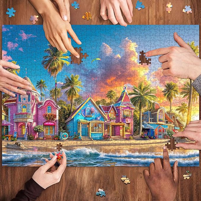 Puzzles for Adults 1000 Pieces,Romantic Beach Jigsaw Puzzle with 1:1 HD Poster,1000 piece Puzzles with Letters on Back, Stress Relief Ideal Gift for Family Games
