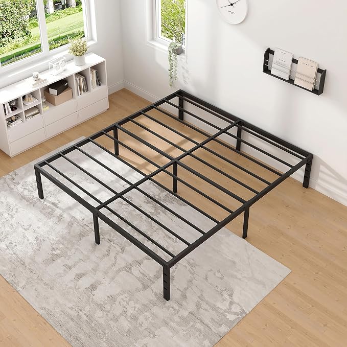 NEW JETO Metal Bed Frame,Full Size Bed Frame with Storage Space,14 Inch | Heavy Duty Sturdy Mattress Foundation,Easy Assembly,No Box Spring Needed, Black