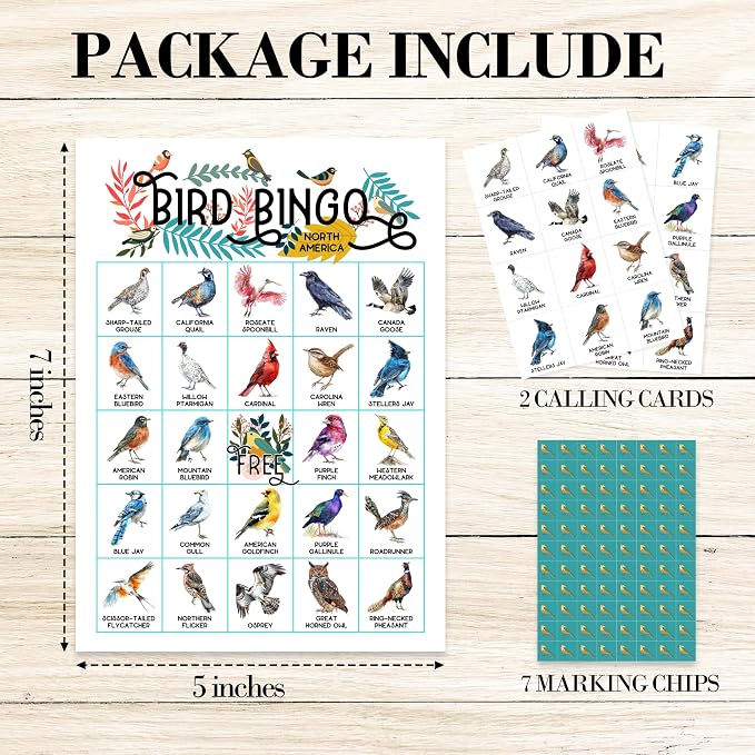 Bird Bingo Game Cards, North America Bingo Game for Adults, Backyard Birding Cards Supplies, Animal Birthday Party Decor Favors, Card Gifts for Bird Lovers Women Friends Family Holiday, 01
