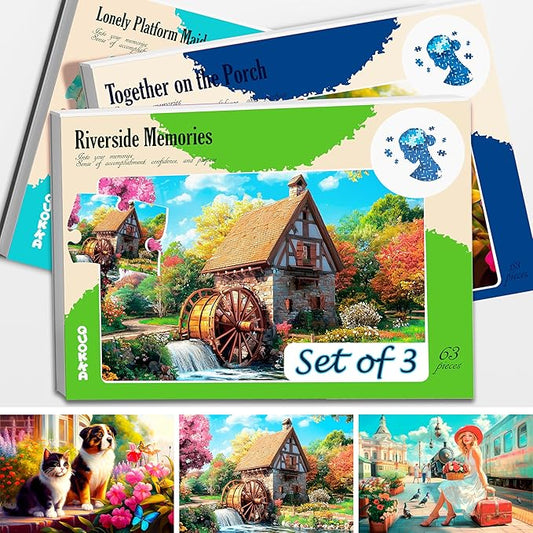QUOKKA 63 Pieces Dementia Puzzles for Elderly - Large Piece Activities Products for Seniors - 3 Alzheimers Jigsaw Puzzle Games for Adults Riverside, Platform, Animals