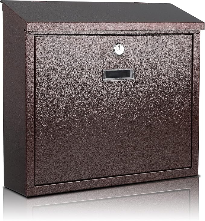 xydled Mail Boxes with Key Lock,Locking Mailbox Wall Mounted, Bronze | Large Capacity, Galvanized Steel Cover Metal Postbox for House,ideal for mail storage, 14 x 12.5 x 4.25 Inches