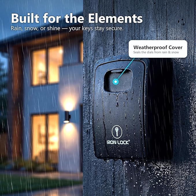 Iron Lock® XXL Wall Mount Key Lock Box, Outdoor Combination Code (Black) | Fits 20-30 spares plus fobs & cards; unique built-in tray so keys don't fall out; dial cover; screws & anchors included