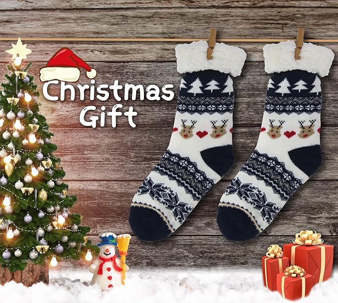 BenSorts Women Winter Thick Slipper Socks with Grippers Non Slip Warm Fuzzy Socks Christmas Gifts