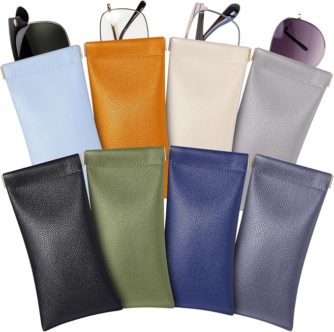 Xuhal 8 Pcs Leather Glasses Case Sunglasses Pouch Eyeglass Case Soft Squeeze Top Portable Travel Glasses Sleeve for Women Men
