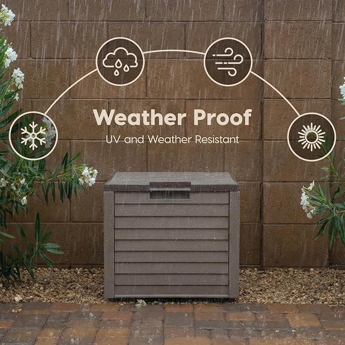 IRIS USA 35 Gallon Outdoor Deck Box, Lockable, Weather-Resistant, Brown | UV-Protected, Waterproof Resin, Patio Storage for Cushions, Garden Tools & Packages