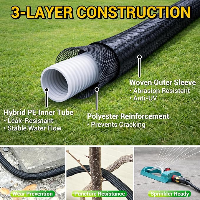 TheFitLife 25 FT Garden Hose, Heavy Duty, Lightweight, Non-Kink, Flexible | 25ft Non-Expandable Water Hose with Nozzle, Easy Control, Ideal for Patios, Small Yards, Daily Watering, 1/2 id x 25 feet