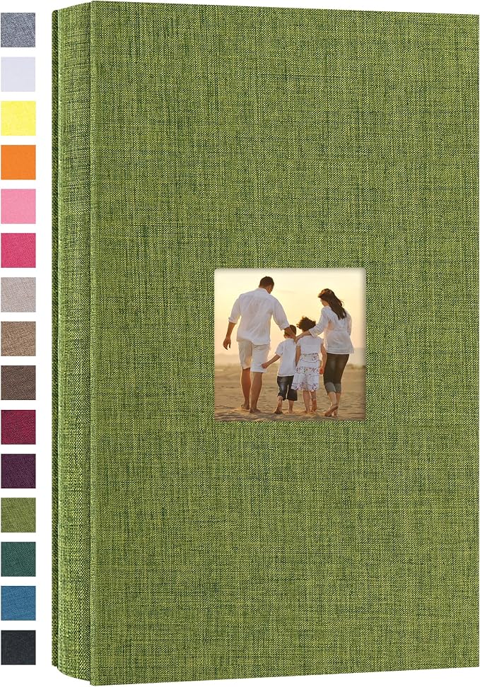 potricher Small Photo Album 4x6 300 Photos Linen Cover Picture Photo Book for Family Wedding Anniversary Baby Vacation (Green,300 Pockets)