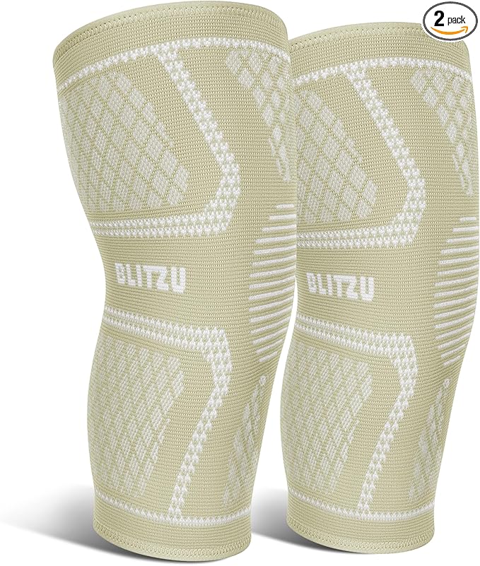 Knee Brace for Meniscus Tear 2 Pack, Knee Compression Sleeve for Men and Women, Knee Support for Arthritis, Swelling, Inflammation, ACL, Pain Relief, Running, Workout, Sports and Recovery Beige L